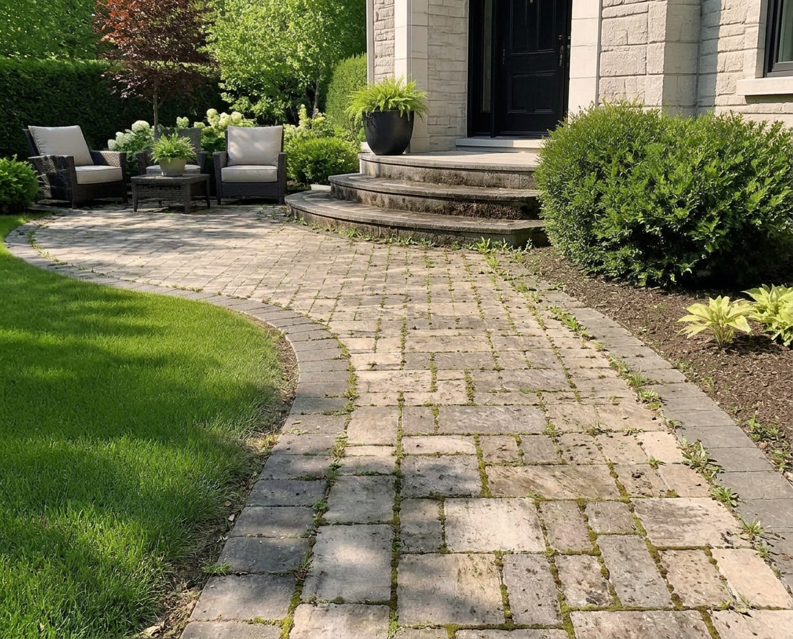 Stone paver patio and walkway — before