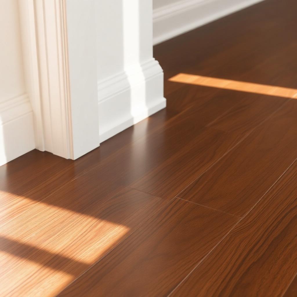 Close-up of wood flooring and baseboard — after