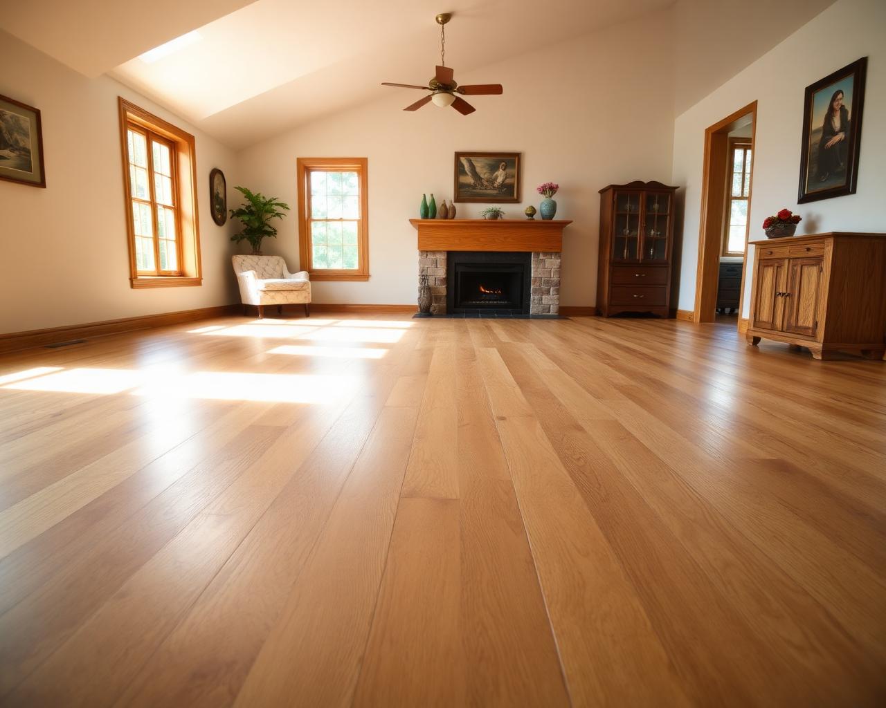 Sunlit living room hardwood floor — after