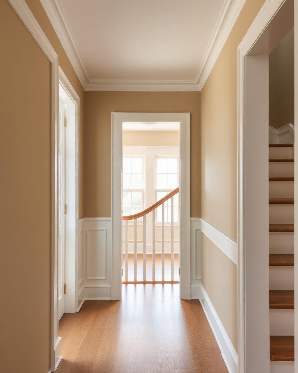 Interior hallway with trim and stair treads — after